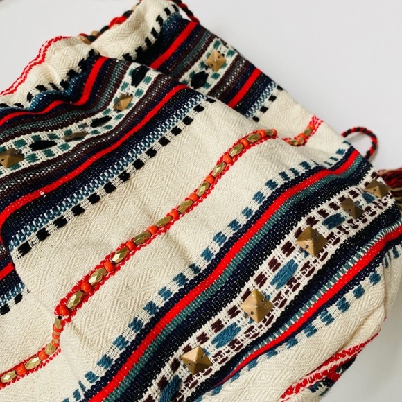 NEW• Red/Blue Multi Boho Bucket Bag - Picture 7 of 8